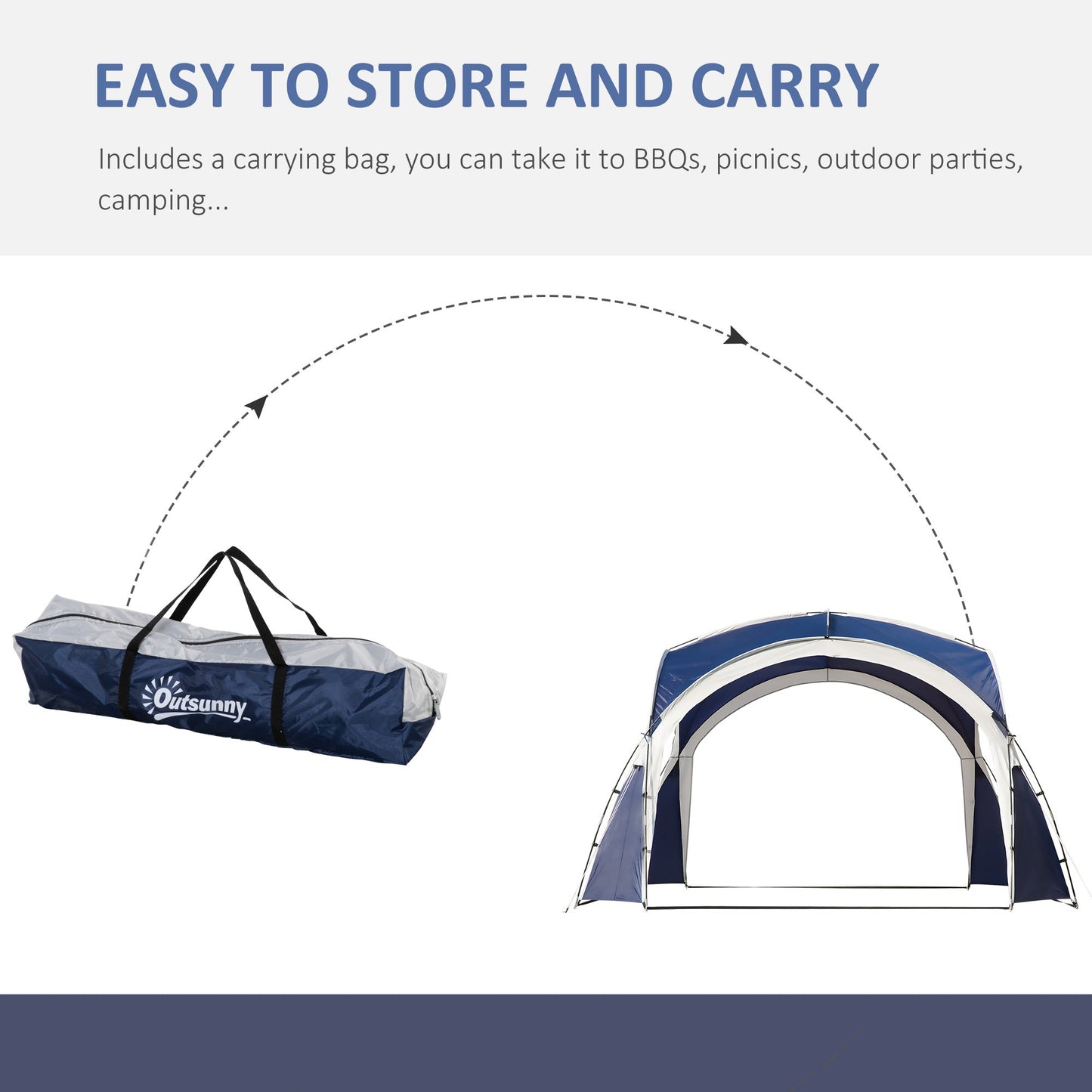 Outsunny 3.5 x 3.5M Camping Gazebo, Outdoor Event Shelter Dome Tent Garden Sun Shelter Patio Spire Arc Pavilion Camp Sun Shade Tent for 6-8 Person, Blue and Grey