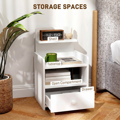 HOMCOM Bedside Cabinet, Bedside Table with Drawer and Shelf for Living Room, White