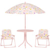 AIYAPLAY 4-Piece Kids Garden Table and Chair Set with Adjustable Parasol, Folding Chairs, Table, Rainbow Pattern, Pink