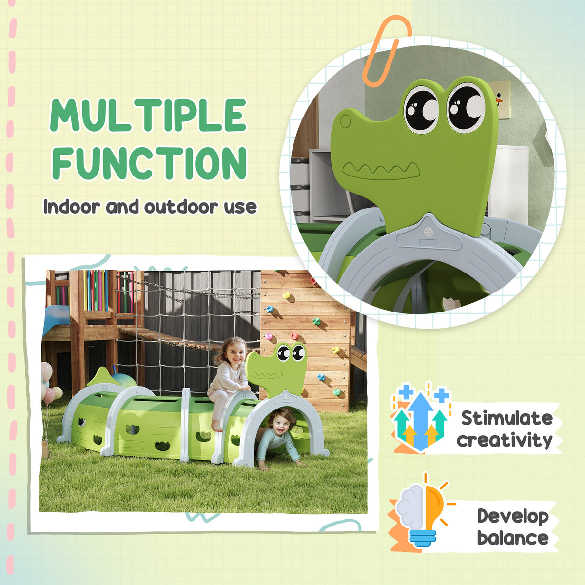 AIYAPLAY Crocodile Design Kids Play Tunnel in Green