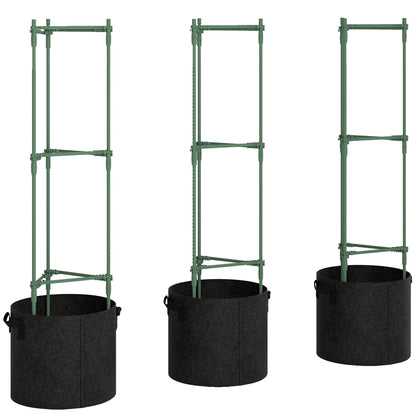 Outsunny 3 Packs Tomato Cages with 83.7L Grow Bags, 120cm Adjutstable Triangle Plant Stakes Support Trellis with Planter Bags