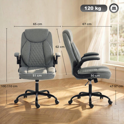 HOMCOM Linen-Look Computer Desk Chair, Executive Office Chair with Flip-Up Armrests and Thick Cushion, Grey