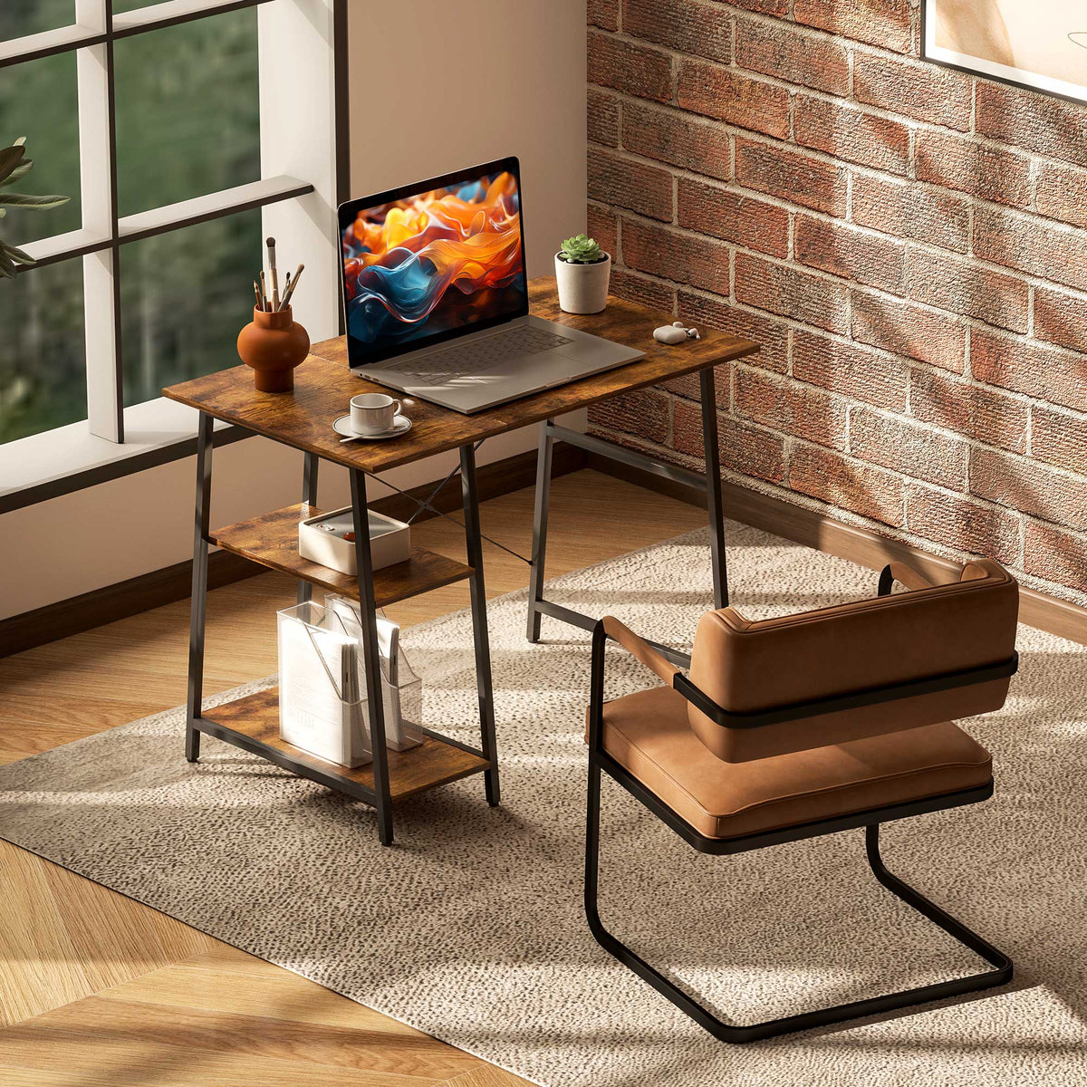 HOMCOM Industrial-Style Work Desk in Rustic Brown