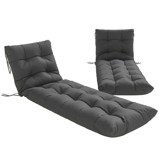 Outsunny Sun Lounger Cushions Only, Garden Lounge Chair Cushions Set of 2, Sunbed Replacement Pads with 4 Ties, Dark Grey