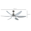 HOMCOM Reversible Ceiling Fan with Light, 6 Blades Indoor Modern Mount LED Lighting Fan with Remote Controller, for Bedroom, Living Room, Silver