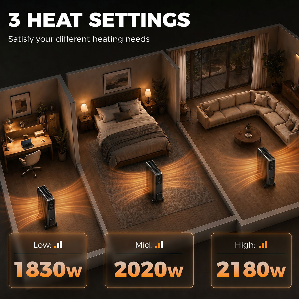 HOMCOM 2000W Oil Filled Radiator in Grey