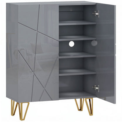 HOMCOM Narrow Shoe Storage Cabinet with Soft-Close Hinges and Adjustable Shelves for 15-20 Pairs of Shoes, Grey
