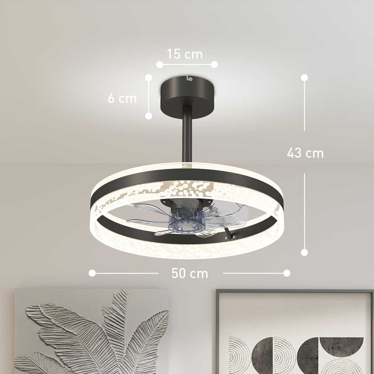 HOMCOM Ceiling Fan with LED Light and Remote in Black