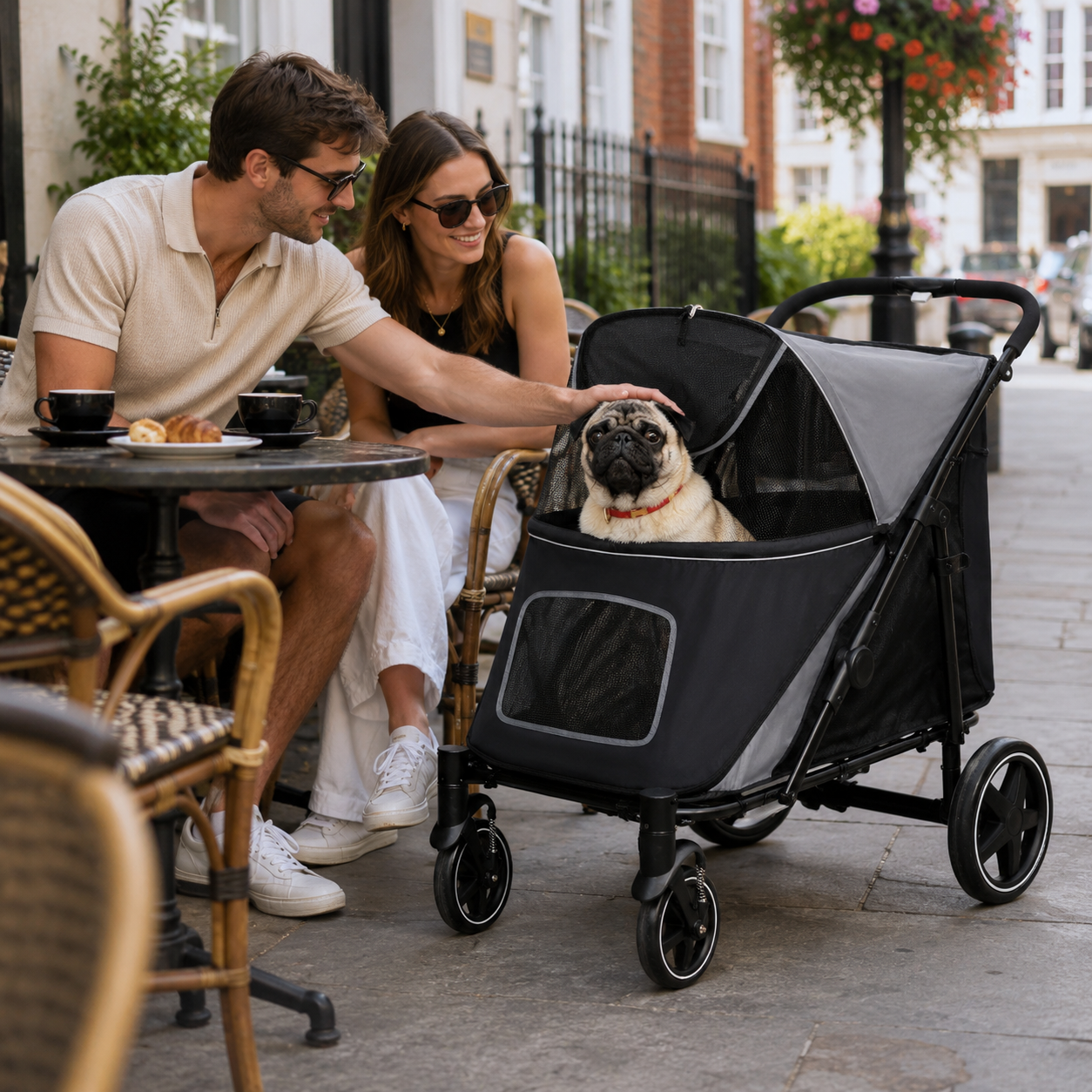 PawHut Foldable Pet Stroller, with Universal Wheels, Shock Absorber, for Medium and Large Dogs - Black