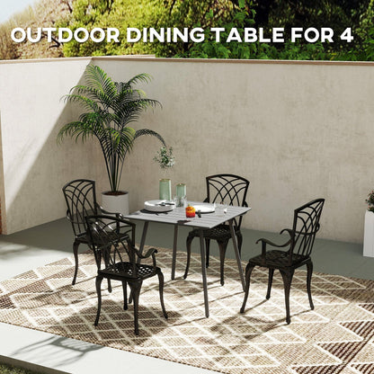 طاولة حديقة مربعة من Outsunny بسطح شرائحي، إطار فولاذي، طاولة خارجية لـ 4 أشخاص، 80 × 80 × 74 سم، رمادي