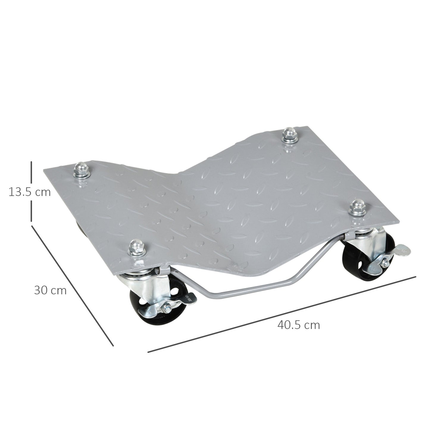 DURHAND Two-Piece Car Wheel Dolly with Swivel Casters, Non-Slip Metal Plates, 680kg Capacity, Grey