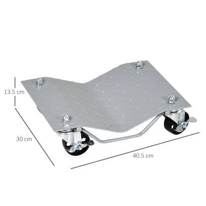 DURHAND Two-Piece Car Wheel Dolly with Swivel Casters, Non-Slip Metal Plates, 680kg Capacity, Grey