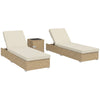 Outsunny Rattan Sun Loungers Set of 2 with Side Table, Garden Recliner Sunbeds with Adjustable Back, Cushions, Beige
