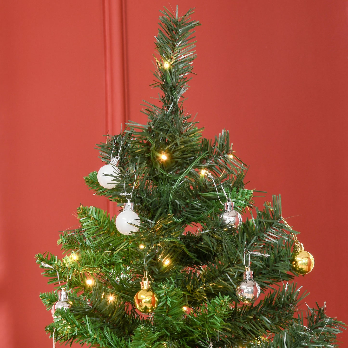 HOMCOM 1.8m 6ft Pre-Lit Artificial Christmas Tree 200 LED Xmas Tree Holiday D√É¬©cor with Decorative Balls Ornament Metal Stand