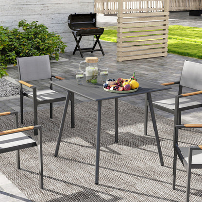 طاولة حديقة مربعة من Outsunny بسطح شرائحي، إطار فولاذي، طاولة خارجية لـ 4 أشخاص، 80 × 80 × 74 سم، رمادي