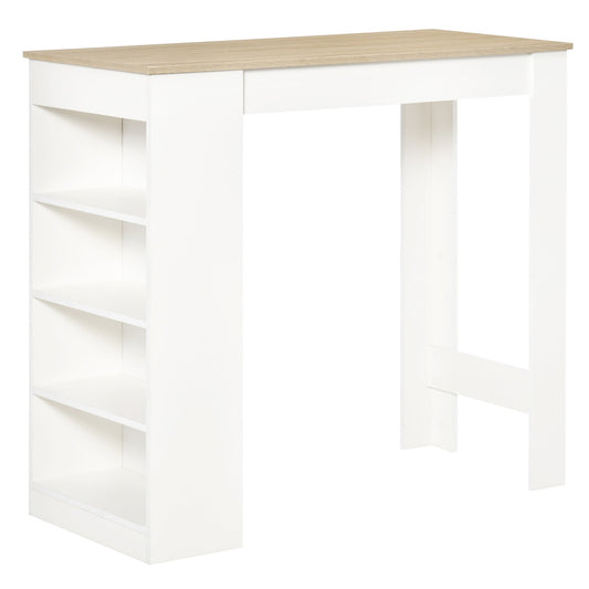 HOMCOM Bar Table, Dining Table with 4-Tier Storage Shelf for Breakfast Bar, Kitchen, Dining Room, Living Room, Natural