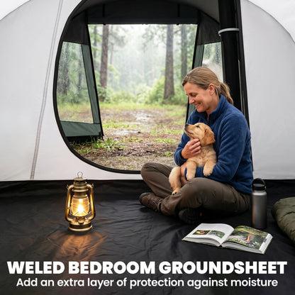 Outsunny Two Room Tunnel Tent Camping Tent for 3 Man with Windows, Covers, Carry Bag, for Fishing, Hiking, Sports, Green