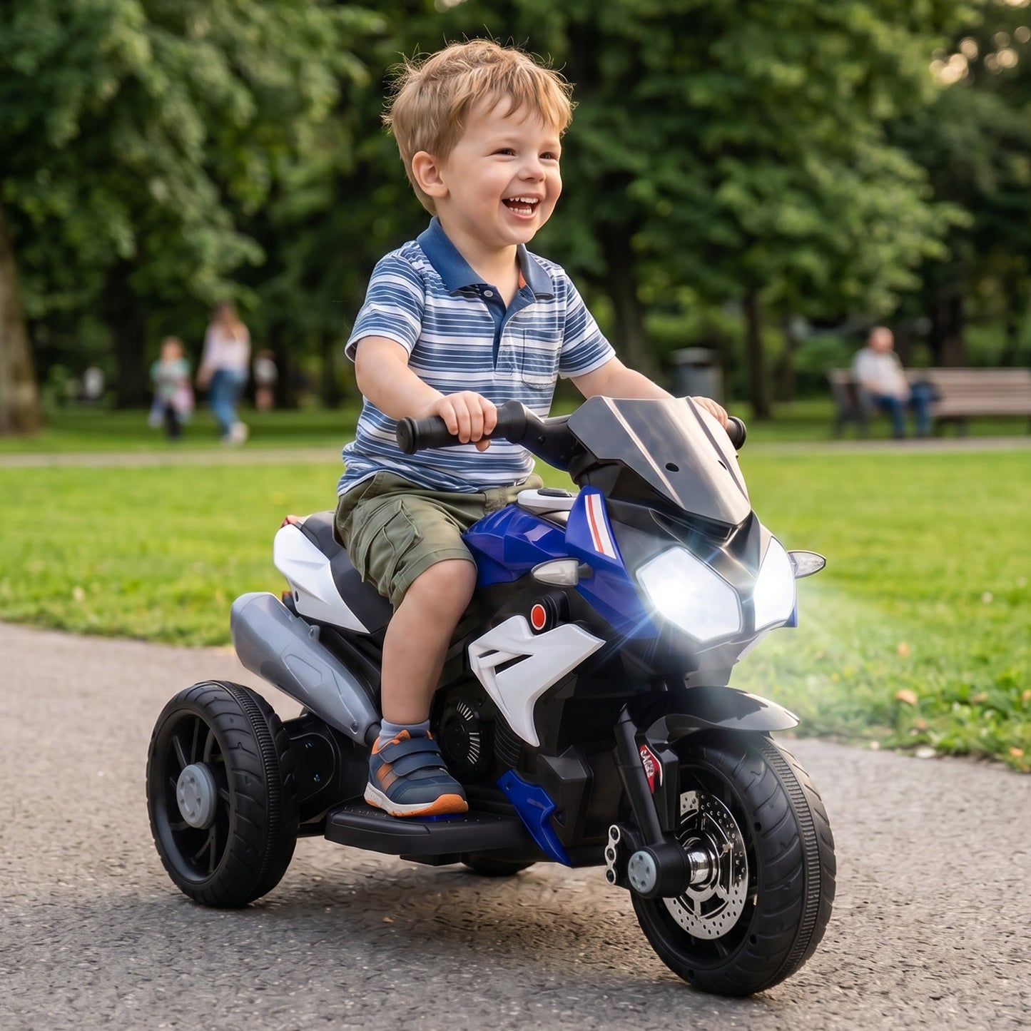 HOMCOM Kids Electric Motorcycle, 6V Ride on Motorcycle with 3 Wheels, LED Headlight, Music, Horn for Boys Girls 3-5 Years, Blue