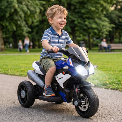HOMCOM Kids Electric Motorcycle, 6V Ride on Motorcycle with 3 Wheels, LED Headlight, Music, Horn for Boys Girls 3-5 Years, Blue
