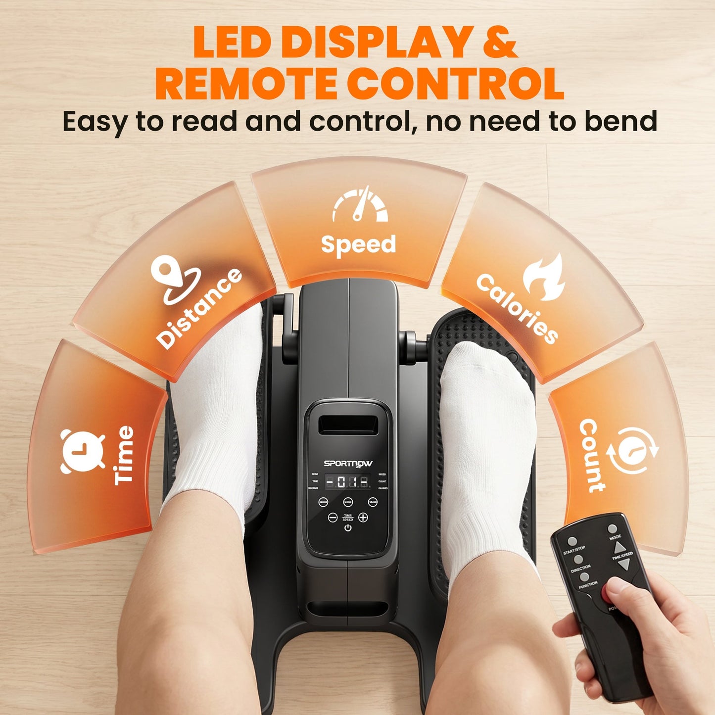 SPORTNOW Under Desk Elliptical Machine with Manual & Auto Modes, 12 Adjustable Speed, Remote Control & LED Monitor for Home