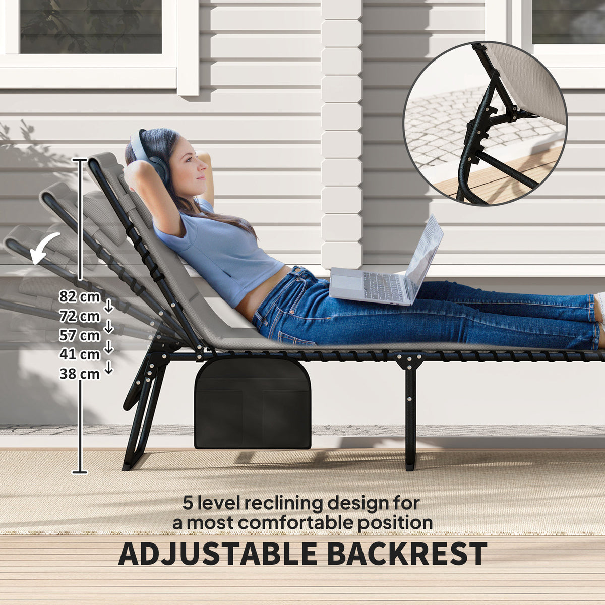 Outsunny Set of Two Reclining Sun Loungers in Light Grey