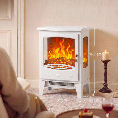 HOMCOM 900W/1800W Freestanding Electric Fireplace, Room Heater with Adjustable Artificial Flame, 3-Sided Tempered Glass, White