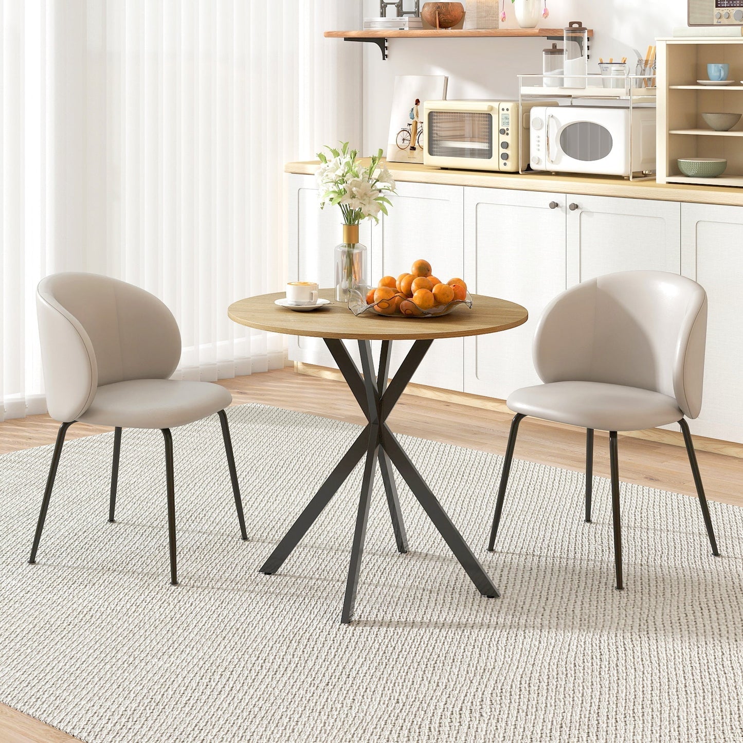 HOMCOM 80cm Industrial Round Dining Table - White Oak