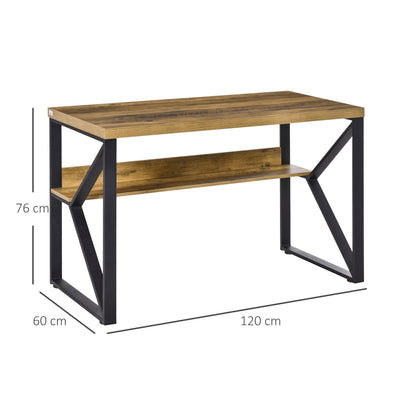 مكتب كمبيوتر HOMCOM مكتب كتابة مكتب منزلي للكمبيوتر المحمول محطة عمل مع رف تخزين 120 × 60 × 76 سم تأثير الخشب البني الأسود