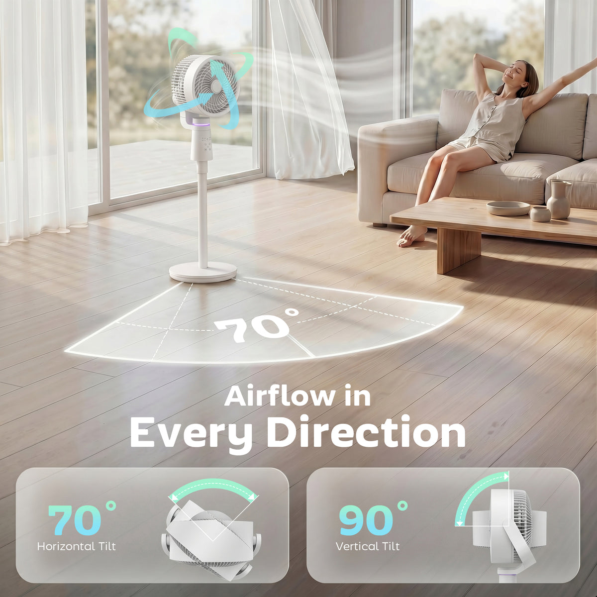 HOMCOM Pedestal Air Circulation Fan with Oscillating in White