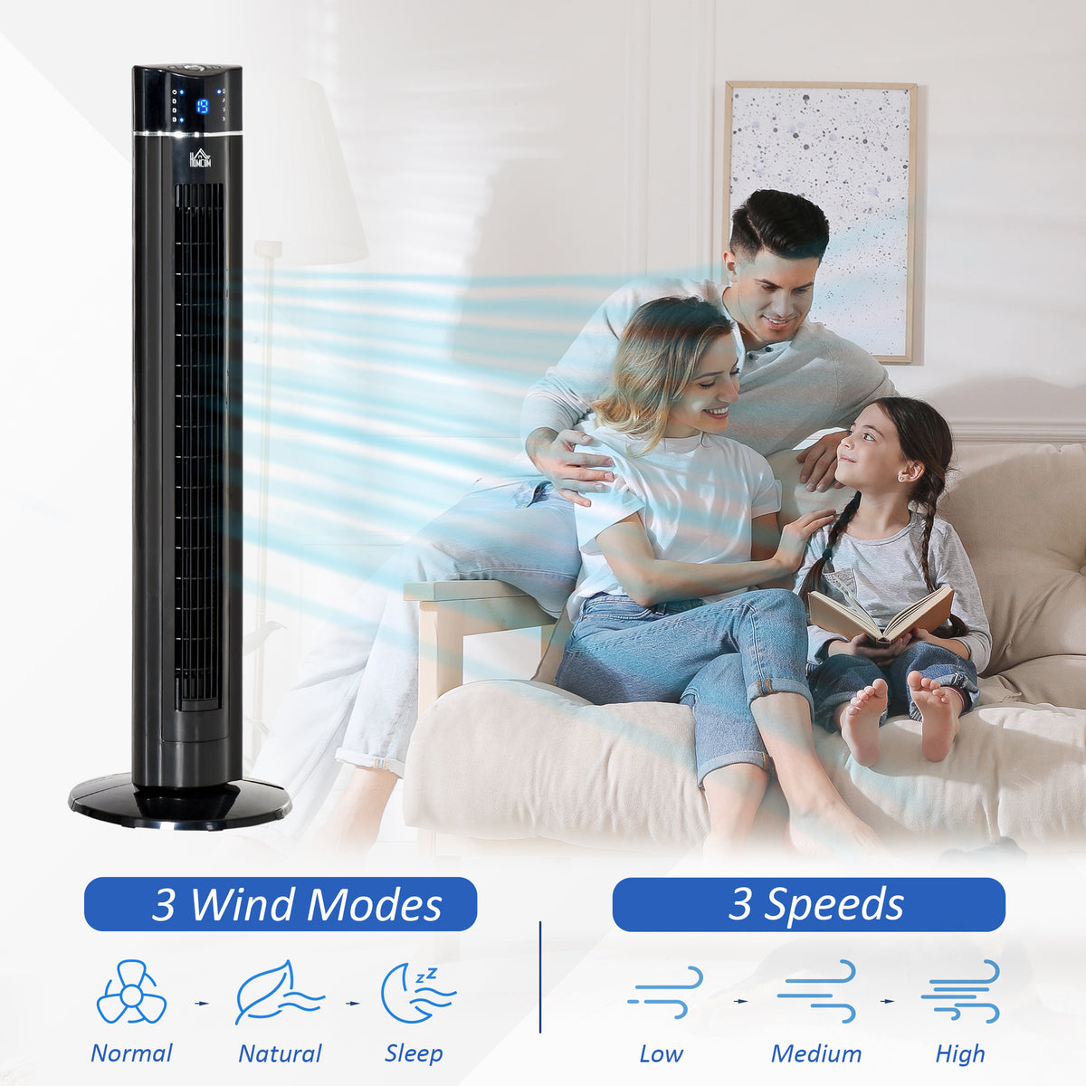 HOMCOM Anion Tower Fan in Black