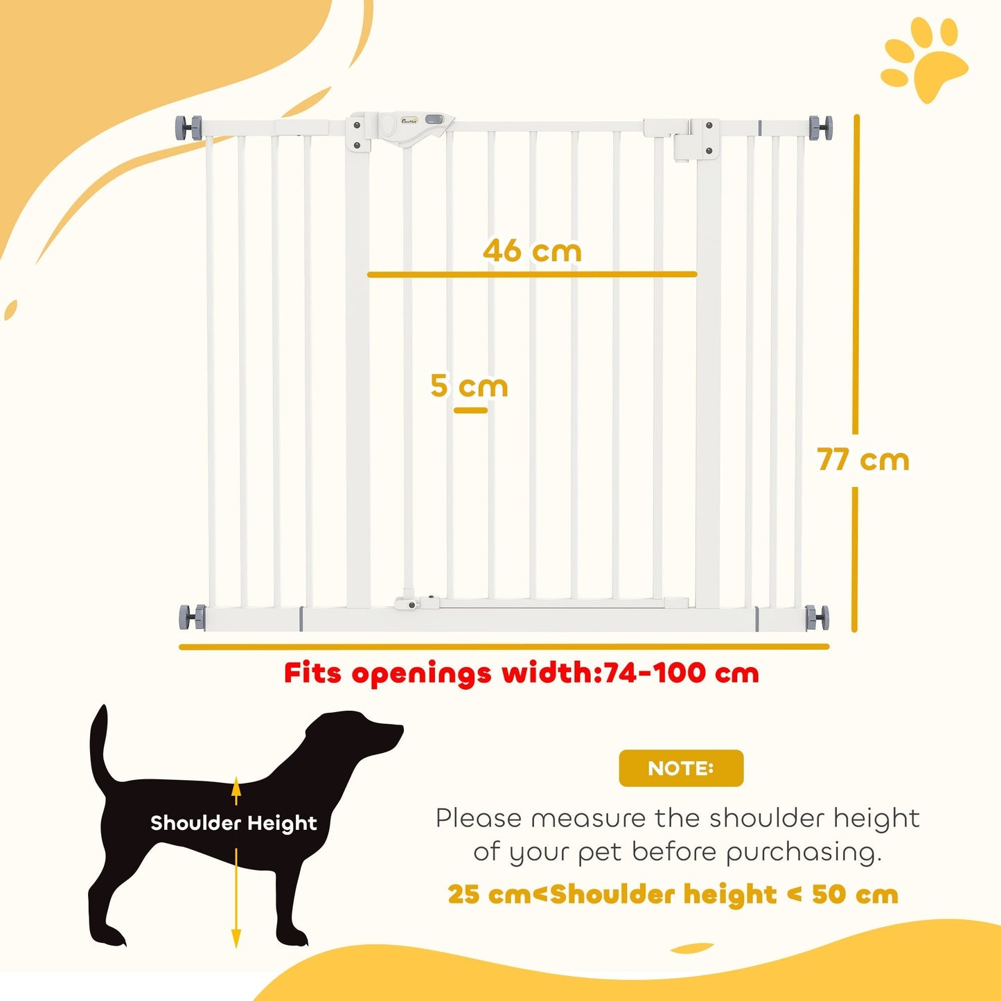 PawHut Adjustable Safety Gate w/ Two Extensions, Four Adjustable Screws, White