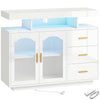 HOMCOM High Gloss Sideboard with LED Lights, Built-in Power Outlets, 3 Drawers, Shelves and 2 Acrylic Doors, White