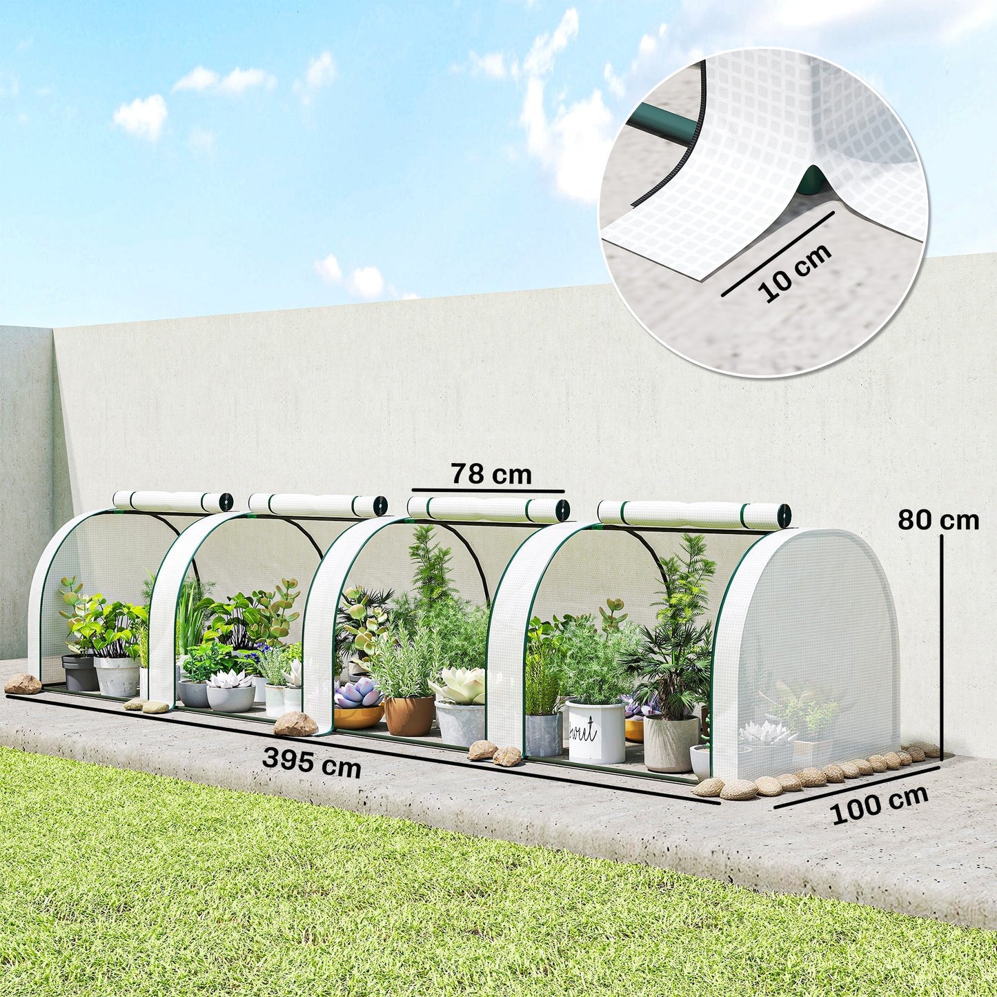 Outsunny 395  x 100 cm Low Tunnel Greenhouse - White