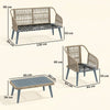 Outsunny 4 Piece Rattan Garden Furniture Set with Loveseat, Armchairs, Wood Table, Wicker Patio Conversation Set, Grey