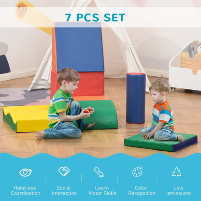 HOMCOM Soft Play Set, 7 Piece Foam Blocks, Toddler Climb and Crawl Activity Set for 1-3 Years, Soft Play Equipment for Building and Stacking, Educational Play, Red