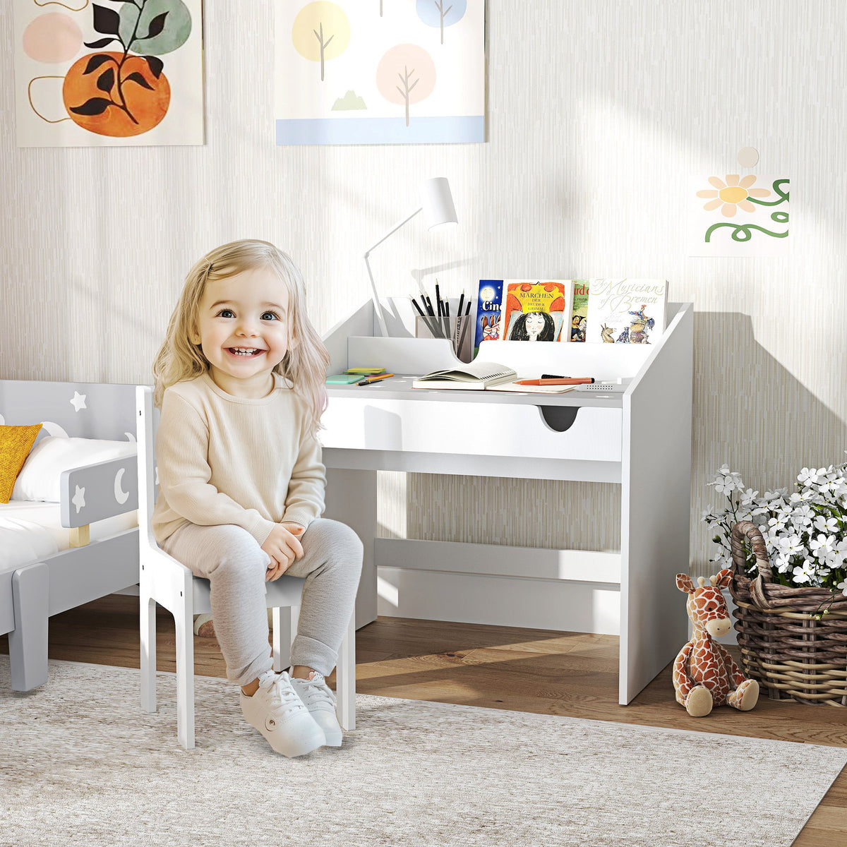 AIYAPLAY Children Study Table and Chair in Grey