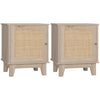HOMCOM Bedside Table, Bedside Cabinet with Storage Cupboard, Side End Table with Rattan Element for Living Room, Bedroom, Set of 2, Natural
