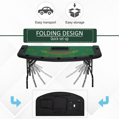 HOMCOM Poker Table, 7-Player Folding Blackjack Table with Chip Tray, Cup Holders, Padded Rails, 182 x 91 x 75 cm, Green