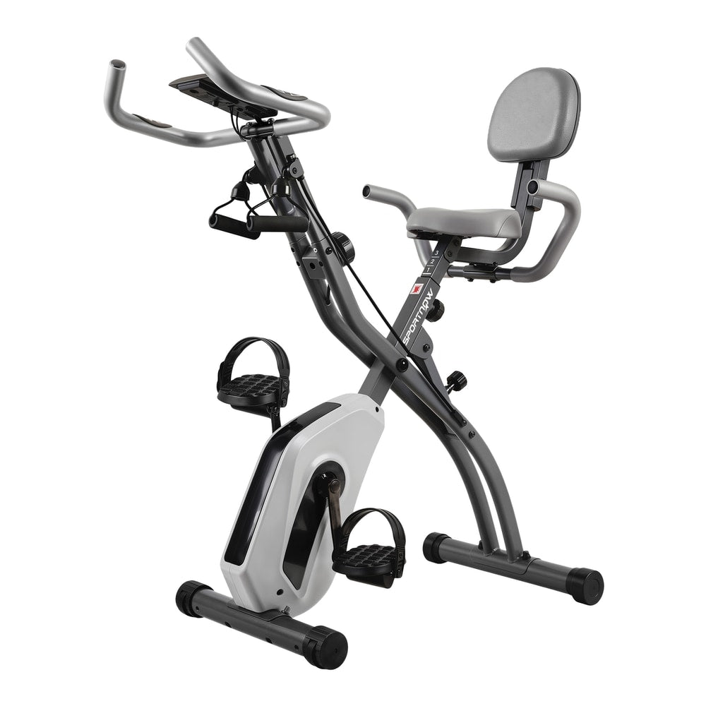 SPORTNOW 4-In-1 Folding Exercise Bike with Resistance Bands, Bluetooth App, 8-Level Magnetic Resistance, LCD Display, Grey