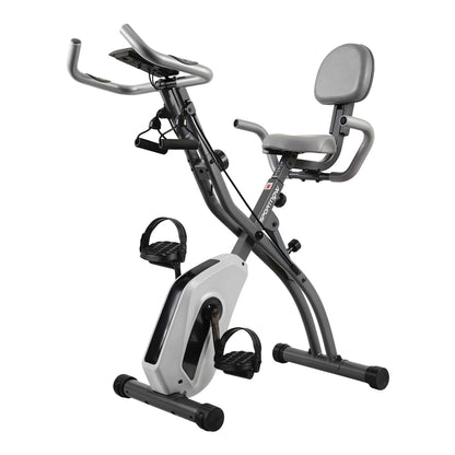 SPORTNOW 4-In-1 Folding Exercise Bike with Resistance Bands, Bluetooth App, 8-Level Magnetic Resistance, LCD Display, Grey