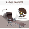 Outsunny Sun Lounger Steel Frame Outdoor Folding Chaise Texteline Lounge Chair Recliner with Headrest & 7 Levels Adjustable Backrest, Brown
