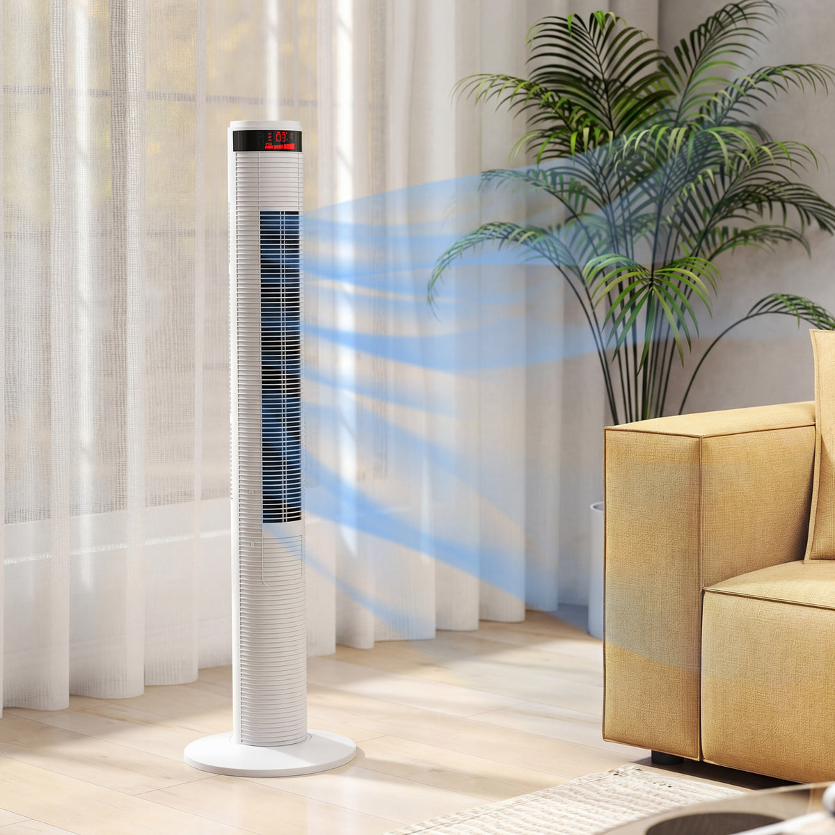 HOMCOM Oscillating Tower Fan Remote Control 3 Speed Modes Cooling Machine in White