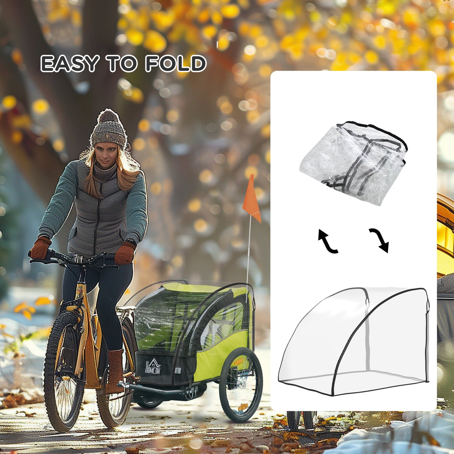 HOMCOM Baby Bike Trailer Cover, Anti Dust Rain Snow, Cold Wind, 76 x 61 x 61 cm