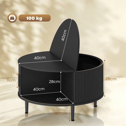 HOMCOM Coffee Table with Lift Top and Hidden Storage, Round Centre Table with Fluted Sliding Door, 80 cm, Black Wood Effect