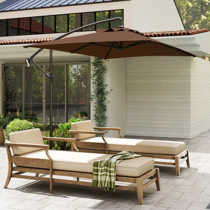 Outsunny 3m Square Canopy Cantilever Parasol, with Cross Base - Brown