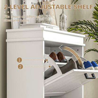 HOMCOM Two-Drawer Minimalistic Shoe Storage Cabinet, for 10 Shoes, White