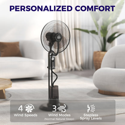 HOMCOM Pedestal Fan with Water Mist Spray in Black