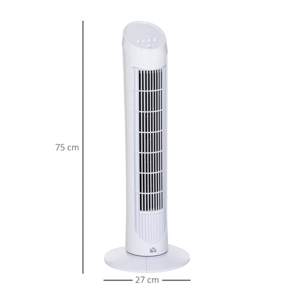 HOMCOM Tower Fan for Bedroom Cooling, 30 Inch Electric 70√Ç¬∞ Oscillating Fan with 3 Speed Settings, Standing Floor Fan for Home Office Indoor, White