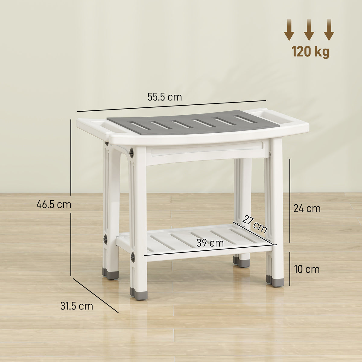 HOMCOM Shower Bench in White and Grey