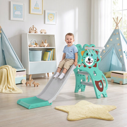 AIYAPLAY Baby Slide with Basketball Hoop, Climber, Easy to Assemble Kids Slide for Indoor Use, for Ages 18-36 Months - Blue